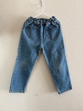 Bonton Girls' Denim Jeans with Heart Pockets - Blue